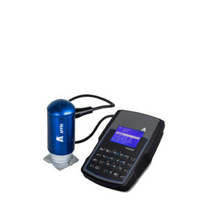 Digital hardness tester with blue sensor and black control unit displaying measurements.