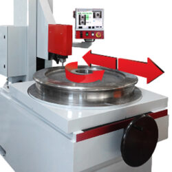 Industrial CNC machine displaying rotational and linear movement, featuring control panel for precision operations.