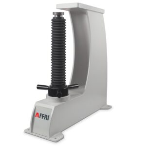 Hardness testing machine with logo, featuring a sturdy design for accurate material testing.