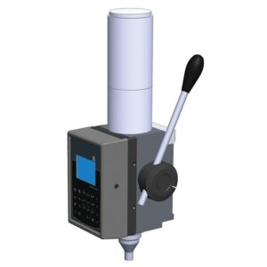 Digital embossing machine with lever and control panel for precision engraving and printing tasks.