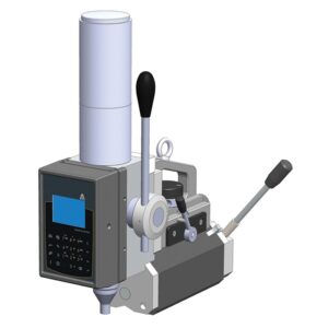Modern industrial machine with digital display and levers, designed for precision engineering and manufacturing tasks.