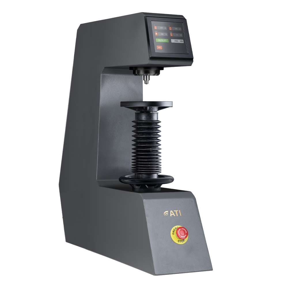 Brinell hardness testing machine with digital display and control panel.