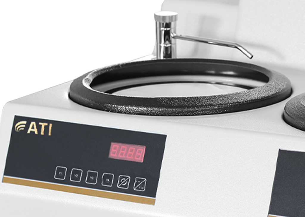 Laboratory equipment with digital display and tap, branded ATI for scientific use.