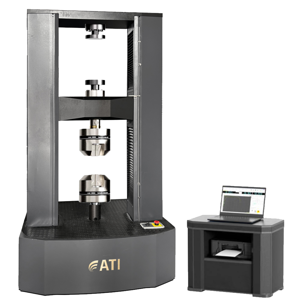 Universal testing machine with computer for material strength analysis.